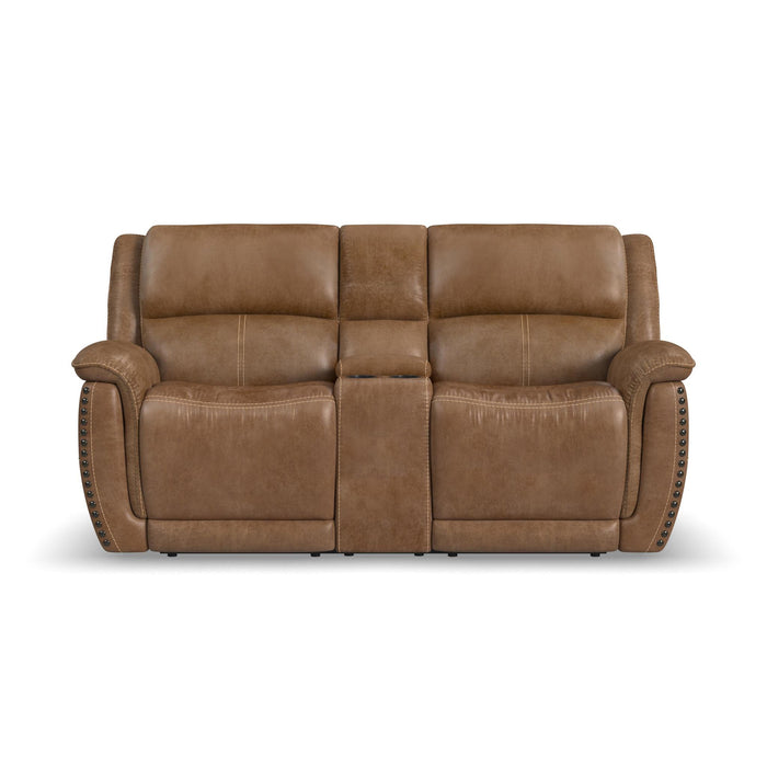 Beau Silt Fabric Power Reclining Loveseat w/Console & Power Headrests