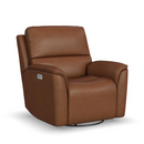 Flexsteel Henry Leather Power Swivel Gliding Recliner with Power Headrest, Lumbar, Heat & Massage in Caramel