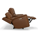 Flexsteel Henry Leather Power Reclining Loveseat with Console & Power Headrests & Lumbar in Caramel