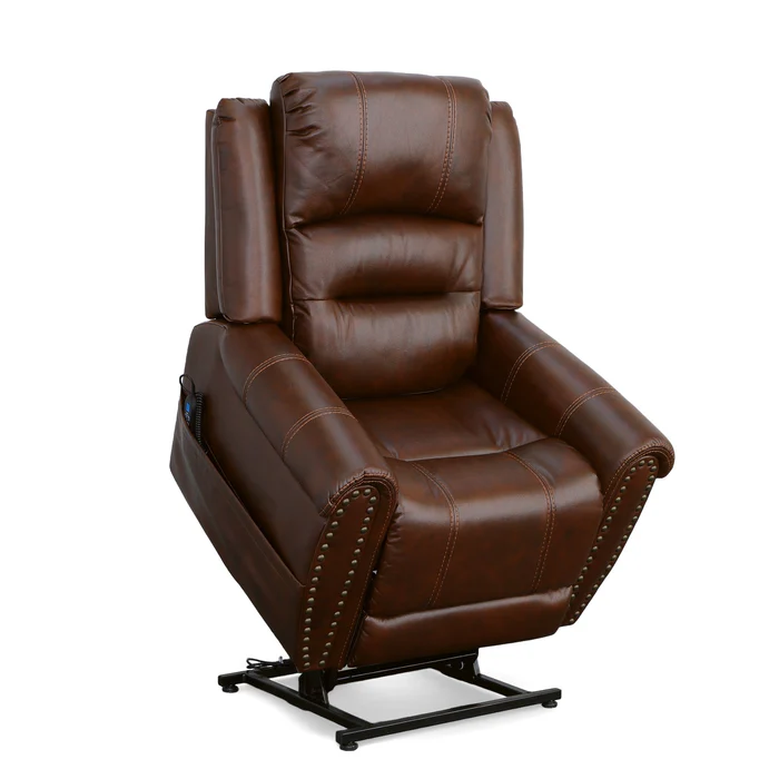 Flexsteel Oscar Fabric Power Lift Recliner with Right-Hand Control & Power Headrest in Pumpernickel