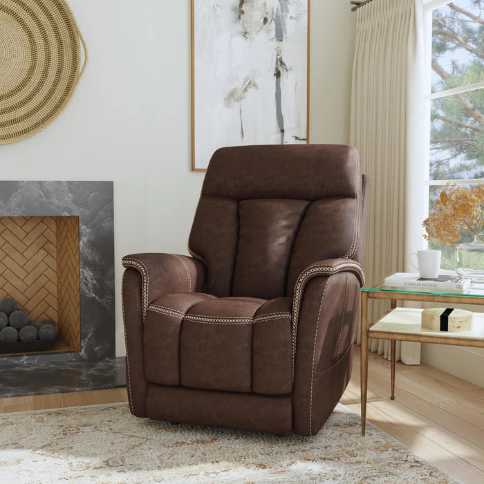 Flexsteel Atlas Fabric Power Lift Recliner w/Power Headrest & Lumbar in Walnut