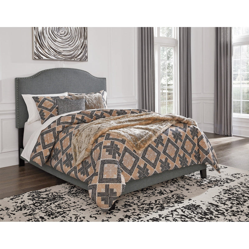 Adelloni - Black/gray - King Uph Hdbd/ftbd/roll Slats - Button Tufting-Washburn's Home Furnishings