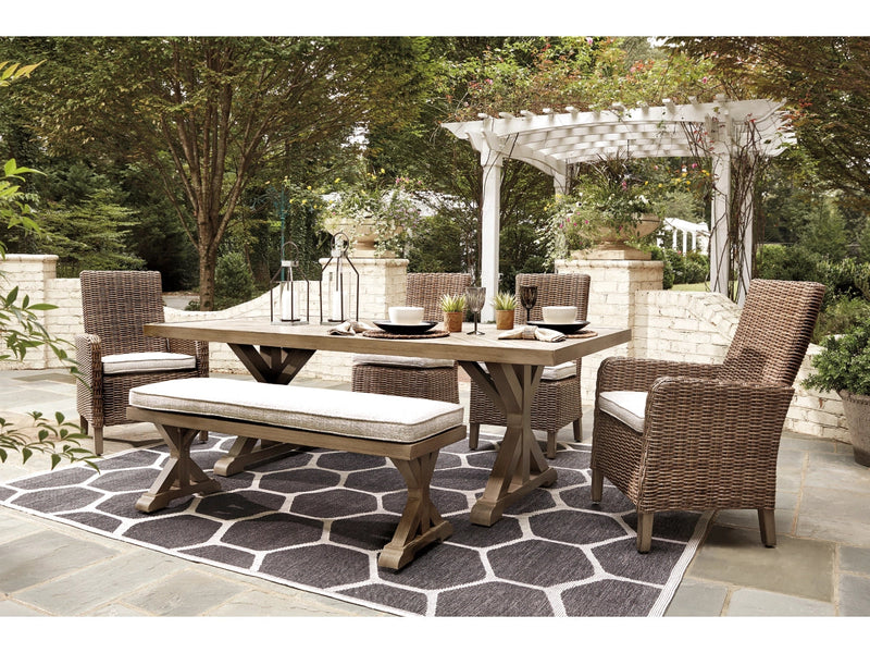 Ashley Beachcroft Patio Dining Table, 4 Side Chairs & Bench Bundle-Washburn's Home Furnishings