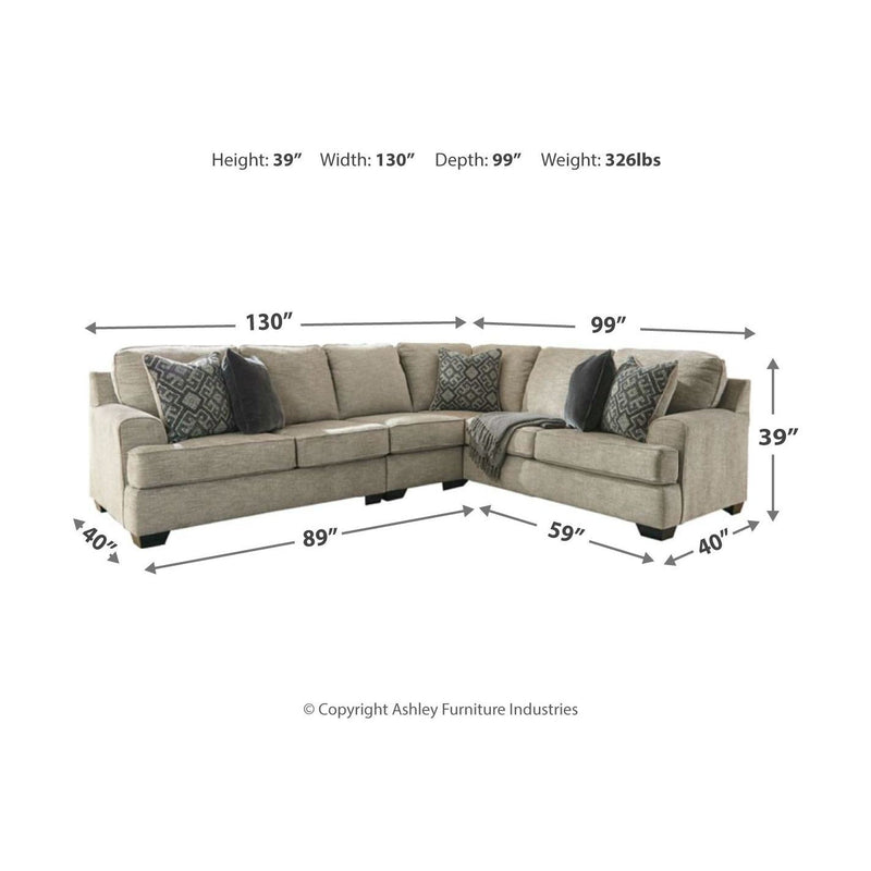 Bovarian - Stone - Left Arm Facing Loveseat 3 Pc Sectional-Washburn's Home Furnishings