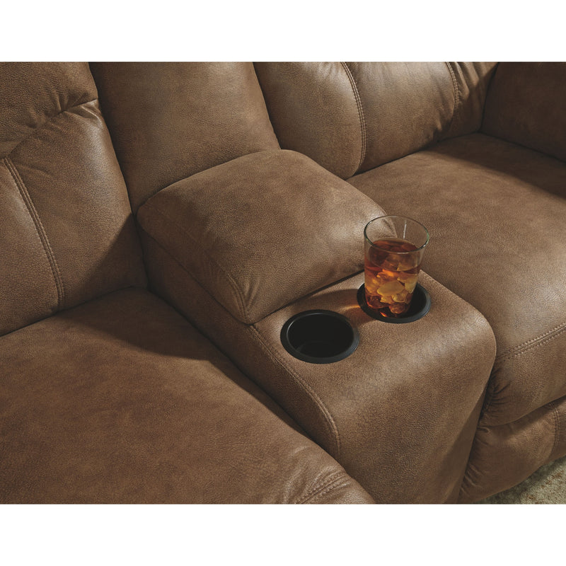 Ashley Boxberg Double Reclining Loveseat w/Console in Light Brown-Washburn's Home Furnishings