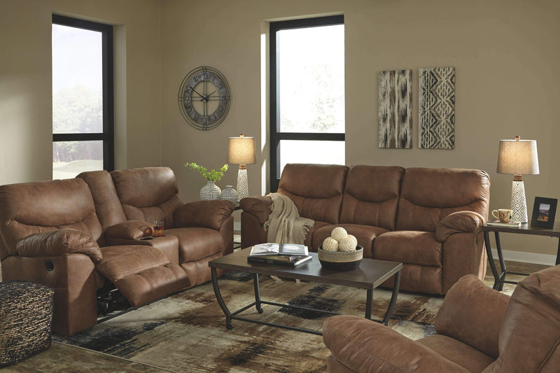 Ashley Boxberg Double Reclining Loveseat w/Console in Light Brown-Washburn's Home Furnishings