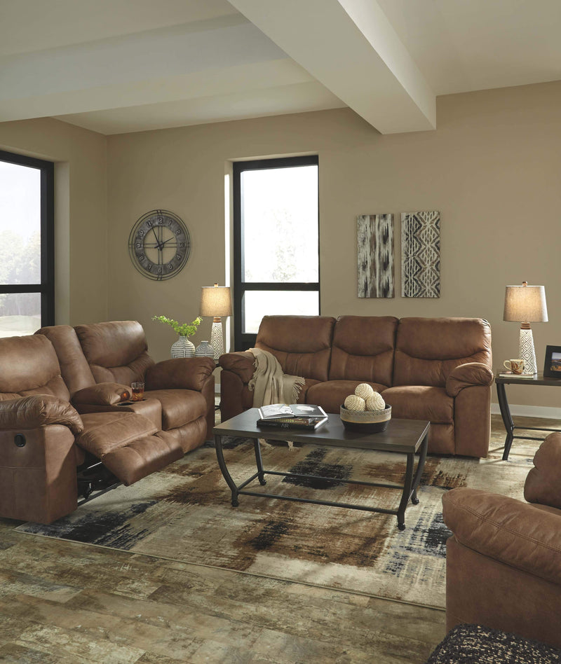 Ashley Boxberg Double Reclining Loveseat w/Console in Light Brown-Washburn's Home Furnishings