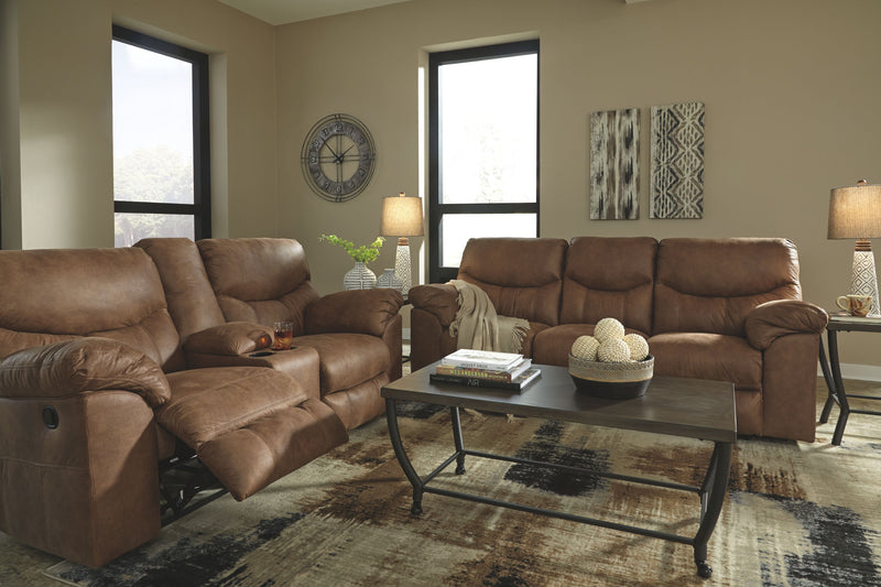 Ashley Boxberg Double Reclining Loveseat w/Console in Light Brown-Washburn's Home Furnishings