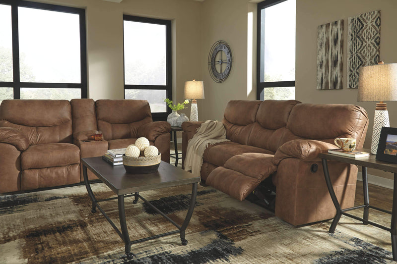 Ashley Boxberg Double Reclining Loveseat w/Console in Light Brown-Washburn's Home Furnishings