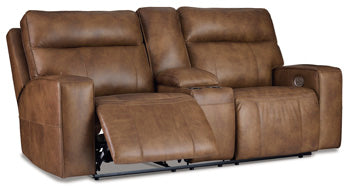 Ashley Game Plan Power Reclining Loveseat w/Console/Adjustible Headrest-Washburn's Home Furnishings