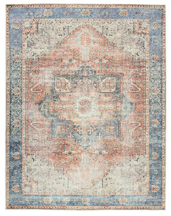 Ashley Hartton Large Rug in Orange, Blue & Cream 7'7'' x 10'1''-Washburn's Home Furnishings