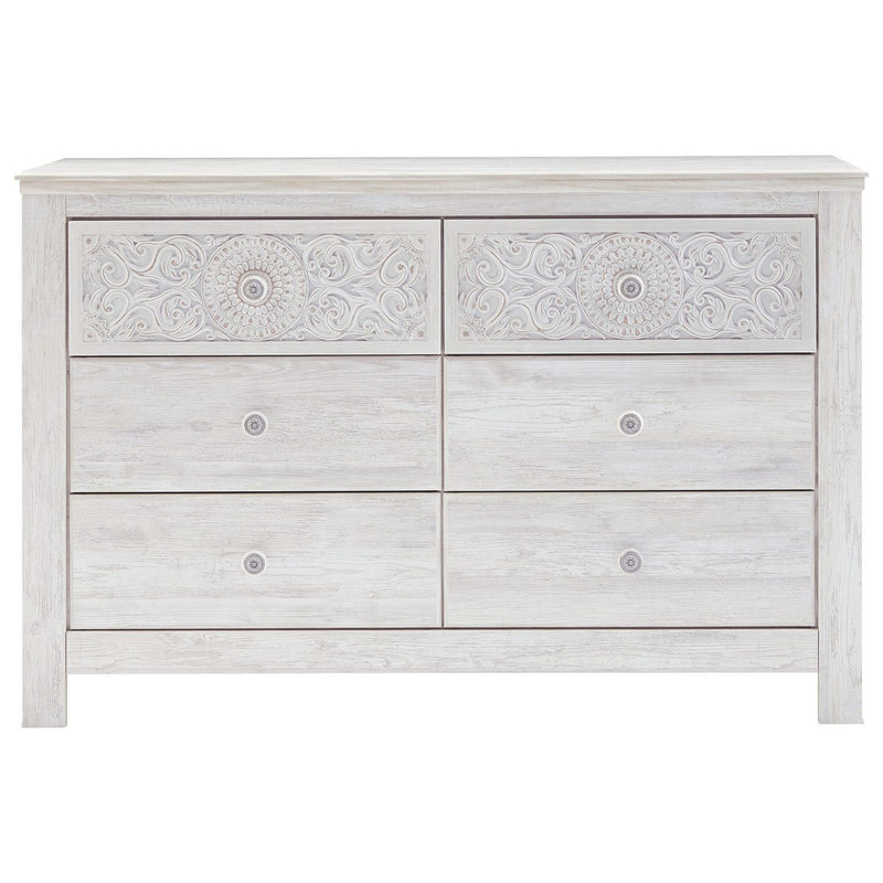 Paxberry - Whitewash - Six Drawer Dresser - Medallion Drawer Pulls-Washburn's Home Furnishings