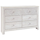 Paxberry - Whitewash - Six Drawer Dresser - Medallion Drawer Pulls-Washburn's Home Furnishings