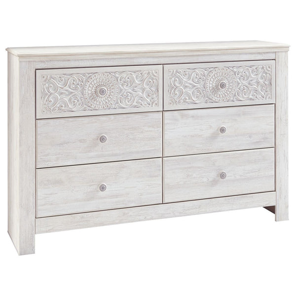 Paxberry - Whitewash - Six Drawer Dresser - Medallion Drawer Pulls-Washburn's Home Furnishings