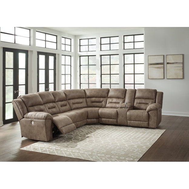 Ashley Ravenel Power Reclining 4 Piece Sectional w/Console in Fossil-Washburn's Home Furnishings