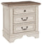 Ashley Realyn 3 Drawer Night Stand in White, Brown & Beige-Washburn's Home Furnishings