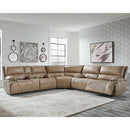 Ashley Ricmen 2 Seat Power Reclining Sofa ADJ HDREST in putty-Washburn's Home Furnishings