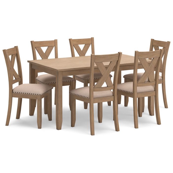 Ashley Sanbriar Dining Set w/Table & 6 Chairs in Light Brown (Sell as Set)-Washburn's Home Furnishings