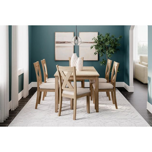 Ashley Sanbriar Dining Set w/Table & 6 Chairs in Light Brown (Sell as Set)-Washburn's Home Furnishings