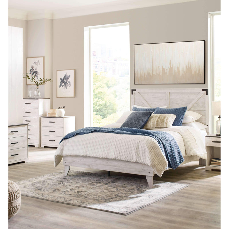 Shawburn - Whitewash - Full Panel Platform Bed-Washburn's Home Furnishings