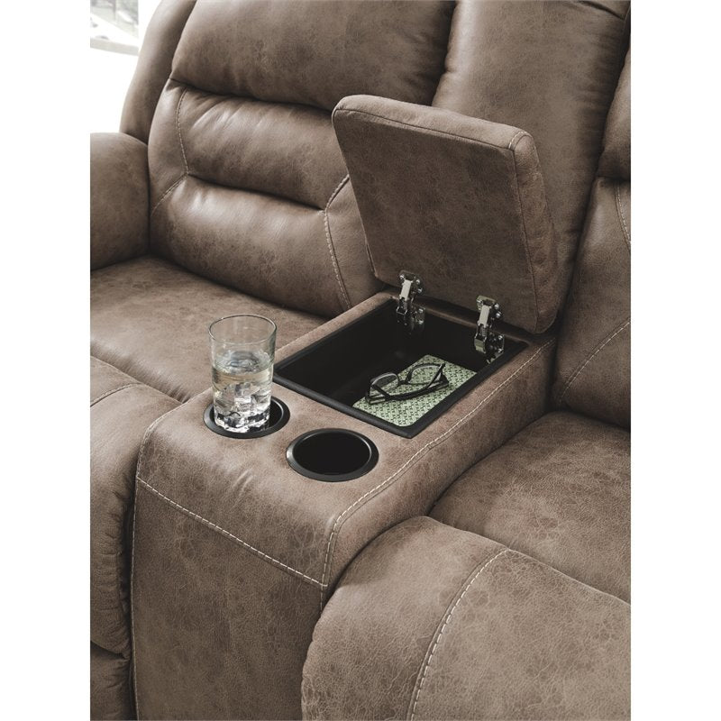 Ashley Stoneland Power Reclining Loveseat with Console in Fossil-Washburn's Home Furnishings