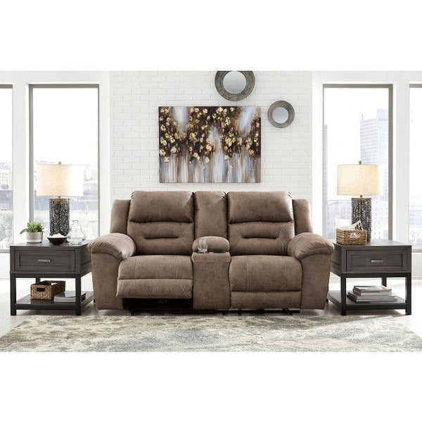 Ashley Stoneland Power Reclining Loveseat with Console in Fossil-Washburn's Home Furnishings