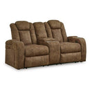 Ashley Wolfridge Power Reclining Loveseat w/ Console and Adjustable Headrests in Brindle-Washburn's Home Furnishings