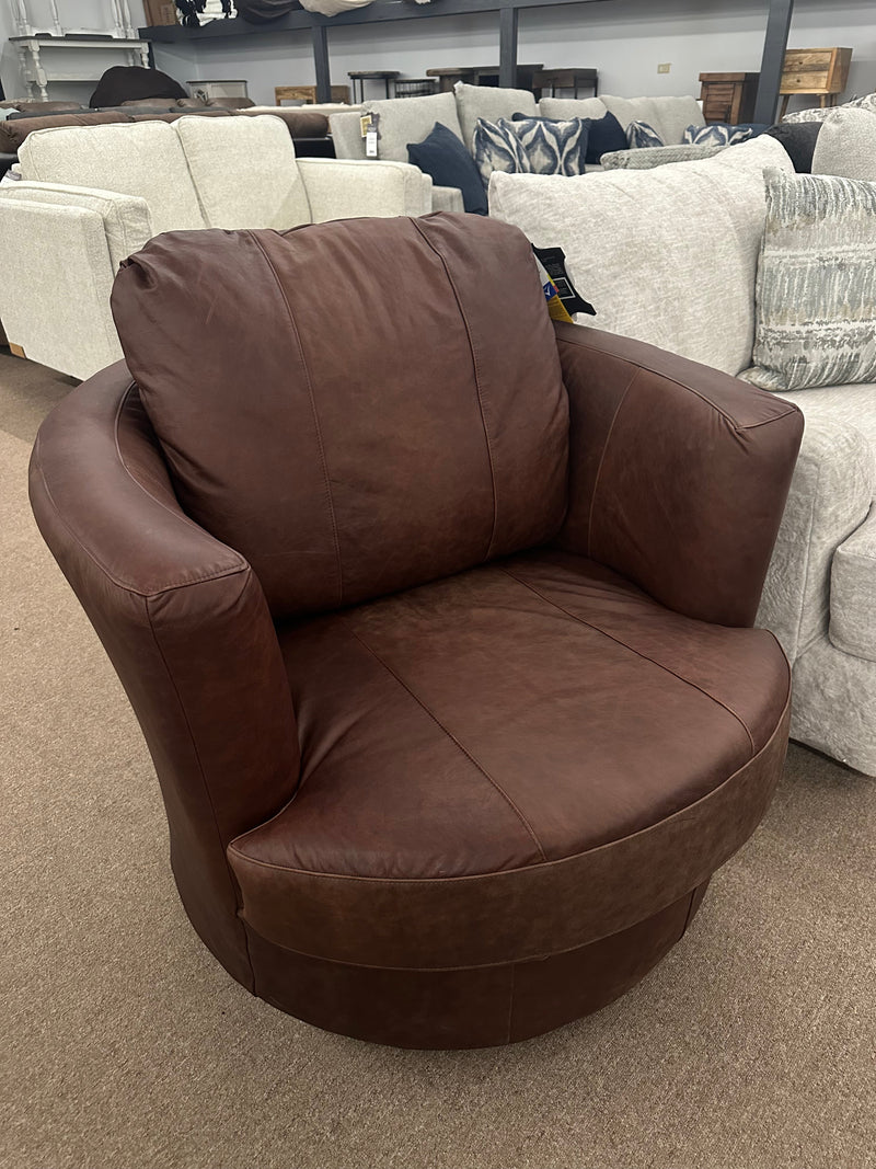 Best Tina Pillowed Back Swivel Chair in Umber Leather-Washburn's Home Furnishings