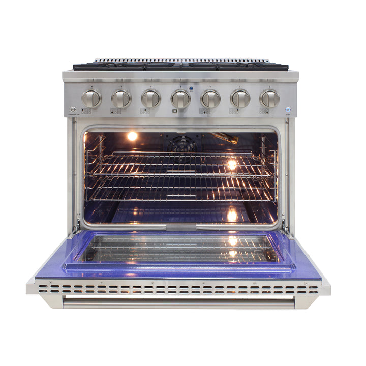 Brama 36 in. 5.2 cu. ft. Convection Oven Freestanding Natural Gas Range with 6 Sealed Burners - Stainless Steel-Washburn's Home Furnishings