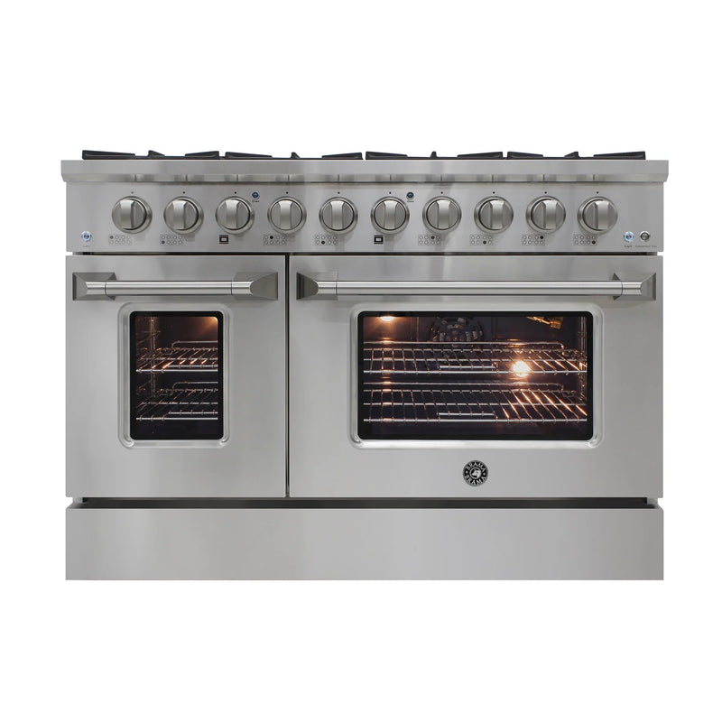 Brama 48 in. 6.7 cu. ft. Convection Double Oven Freestanding Natural Gas Dual Fuel Range with 8 Sealed Burners & Grill - Stainless Steel-Washburn's Home Furnishings