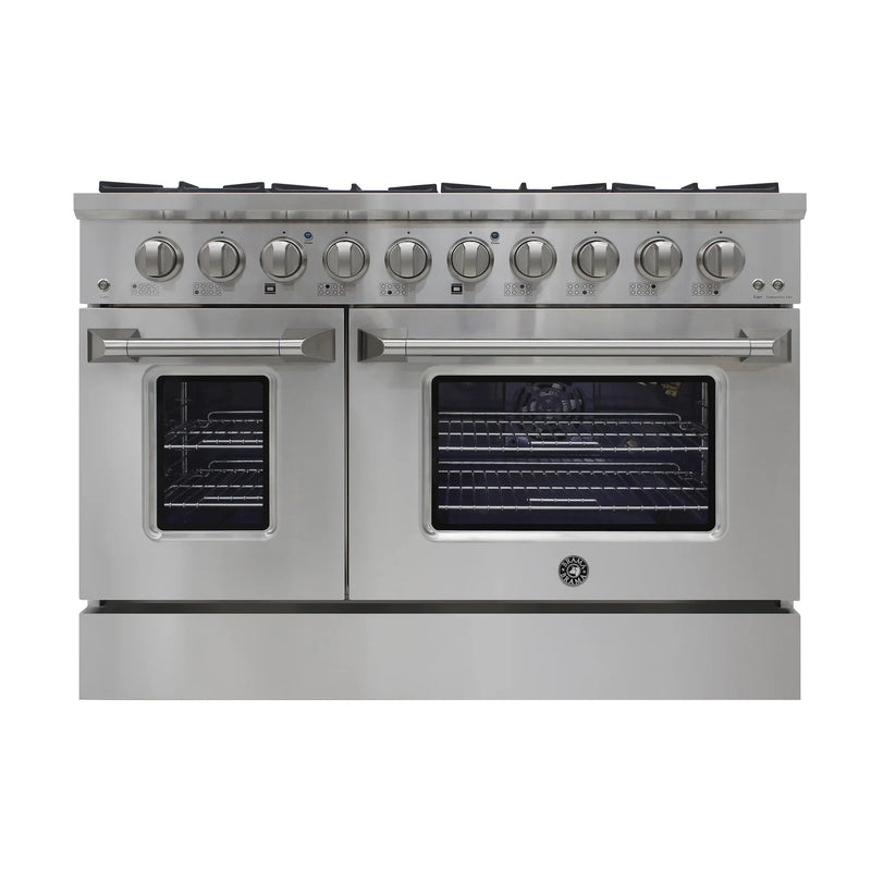 Brama 48 in. 6.7 cu. ft. Convection Double Oven Freestanding Natural Gas Dual Fuel Range with 8 Sealed Burners & Grill - Stainless Steel-Washburn's Home Furnishings