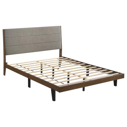 Coaster Mays Upholstered Eastern King Platform Bed Walnut Brown And Grey-Washburn's Home Furnishings