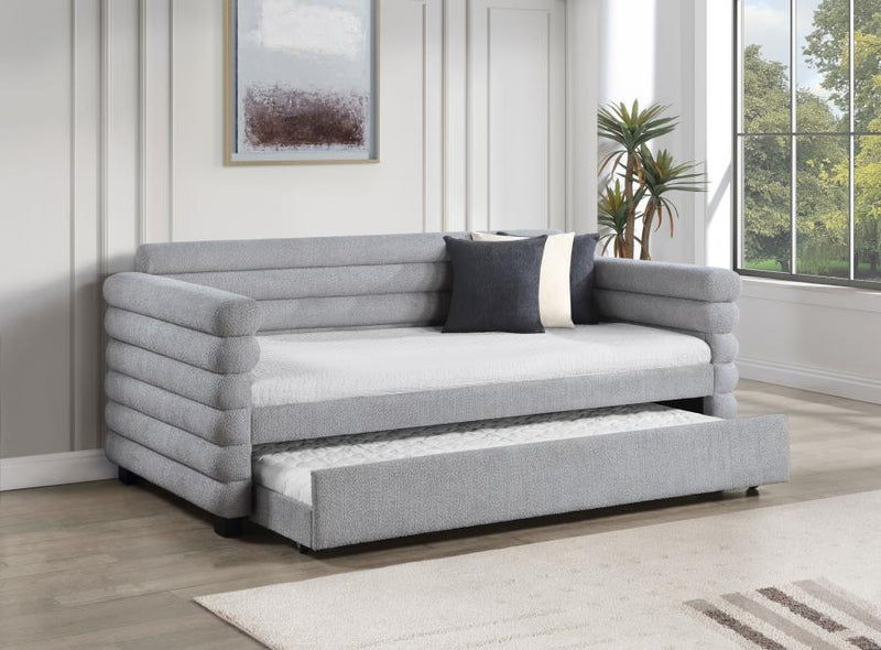 Coaster Patricia Boucle Upholstered Twin Day Bed w/Trundle in Grey-Washburn's Home Furnishings