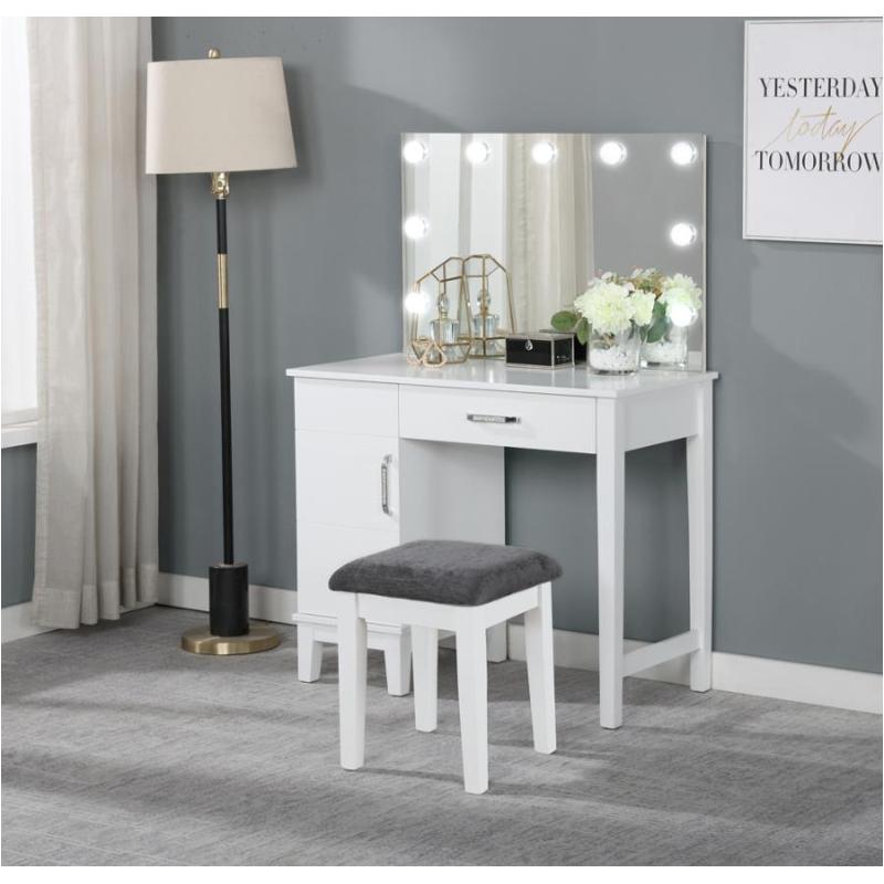 Coaster Vanity Desk & Stool in White-Washburn's Home Furnishings