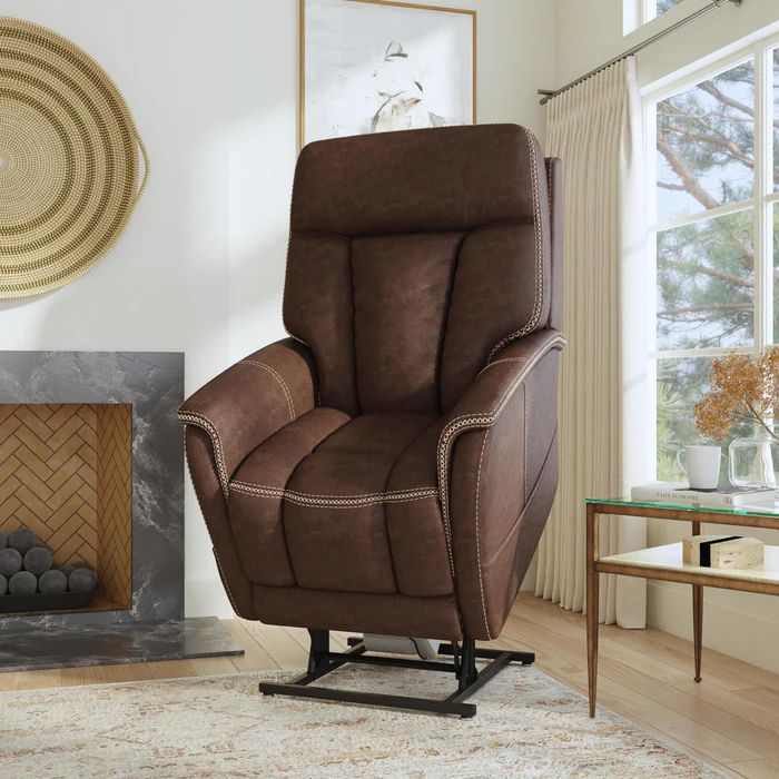 Flexsteel Atlas Fabric Power Lift Recliner w/Power Headrest & Lumbar in Walnut-Washburn's Home Furnishings