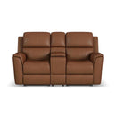 Flexsteel Henry Leather Power Reclining Loveseat with Console & Power Headrests & Lumbar in Caramel-Washburn's Home Furnishings