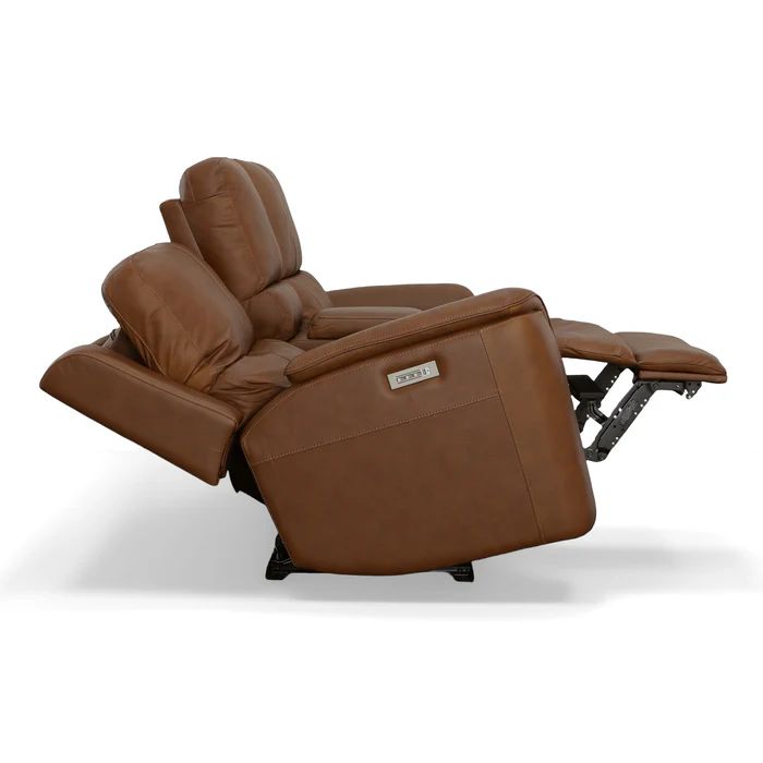 Flexsteel Henry Leather Power Reclining Loveseat with Console & Power Headrests & Lumbar in Caramel-Washburn's Home Furnishings