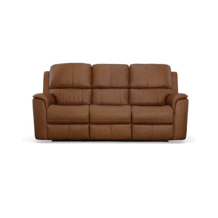 Flexsteel Henry Leather Power Reclining Sofa with Power Headrests & Lumbar in Caramel-Washburn's Home Furnishings