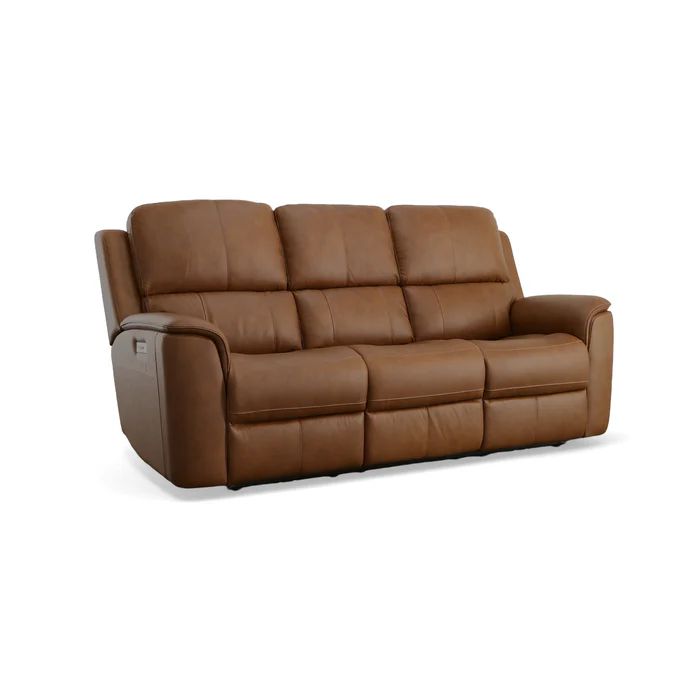 Flexsteel Henry Leather Power Reclining Sofa with Power Headrests & Lumbar in Caramel-Washburn's Home Furnishings