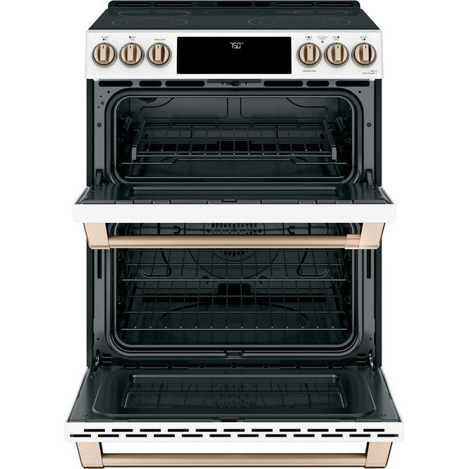 GE Cafe 30 in. 7.0 cu. ft. Smart Slide-In Double Oven Electric Range with Convection in Matte White, Fingerprint Resistant-Washburn's Home Furnishings