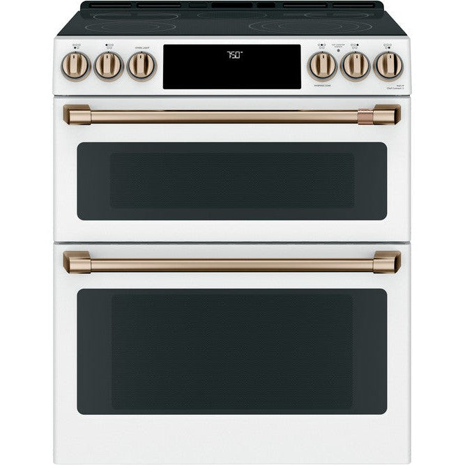 GE Cafe 30 in. 7.0 cu. ft. Smart Slide-In Double Oven Electric Range with Convection in Matte White, Fingerprint Resistant-Washburn's Home Furnishings