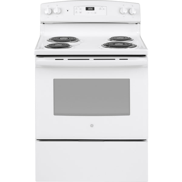 GE 30" 5.0cf Electric Range in White-Washburn's Home Furnishings