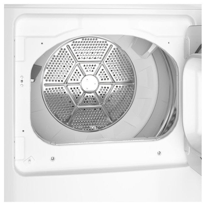 GE® 7.2 cu. ft. Capacity Electric Dryer w/Up To 120 ft. Venting & Reversible Door in White w/Silver Matte Backsplash-Washburn's Home Furnishings