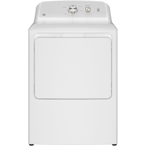 GE® 7.2 cu. ft. Capacity Electric Dryer w/Up To 120 ft. Venting & Reversible Door in White w/Silver Matte Backsplash-Washburn's Home Furnishings