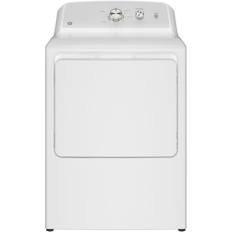 GE® 7.2 cu. ft. Capacity Electric Dryer w/Up To 120 ft. Venting & Reversible Door in White w/Silver Matte Backsplash-Washburn's Home Furnishings