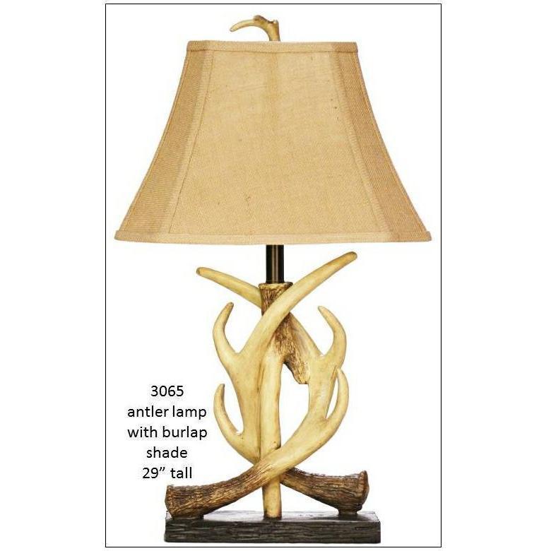 Antler Lamp with Burlap Shade-Washburn's Home Furnishings