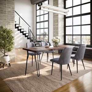 Jofran Nature's Edge Dining Table w/4 Gray Upholstered Dining Chairs & Dining Bench Bundle-Washburn's Home Furnishings