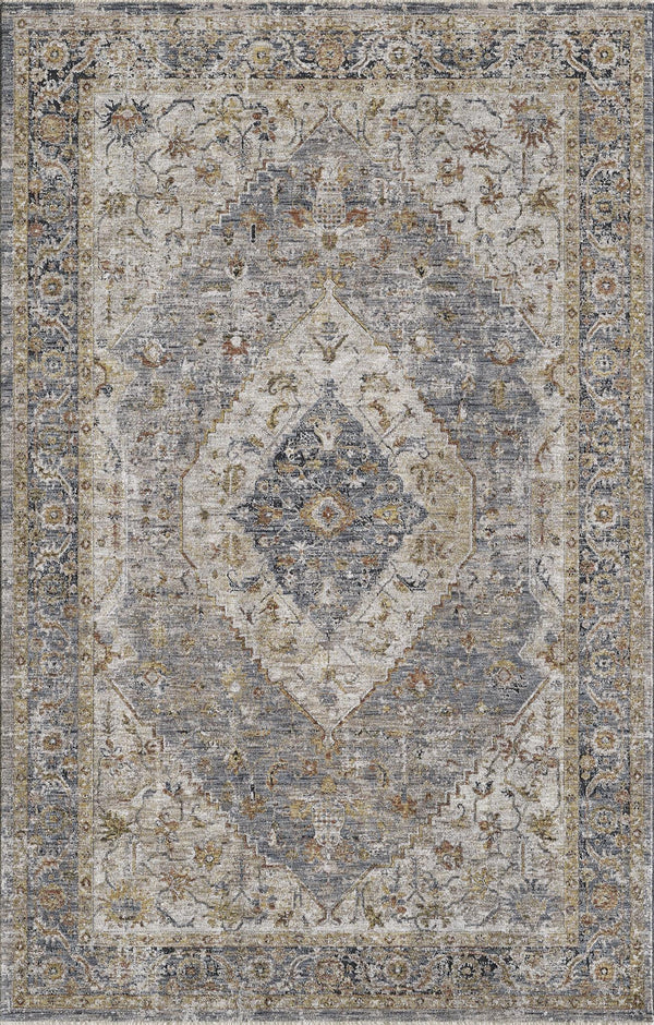 KAS Phoenix Ivory/Slate Blue Tiles Area Rug 5'3"x7'7"-Washburn's Home Furnishings