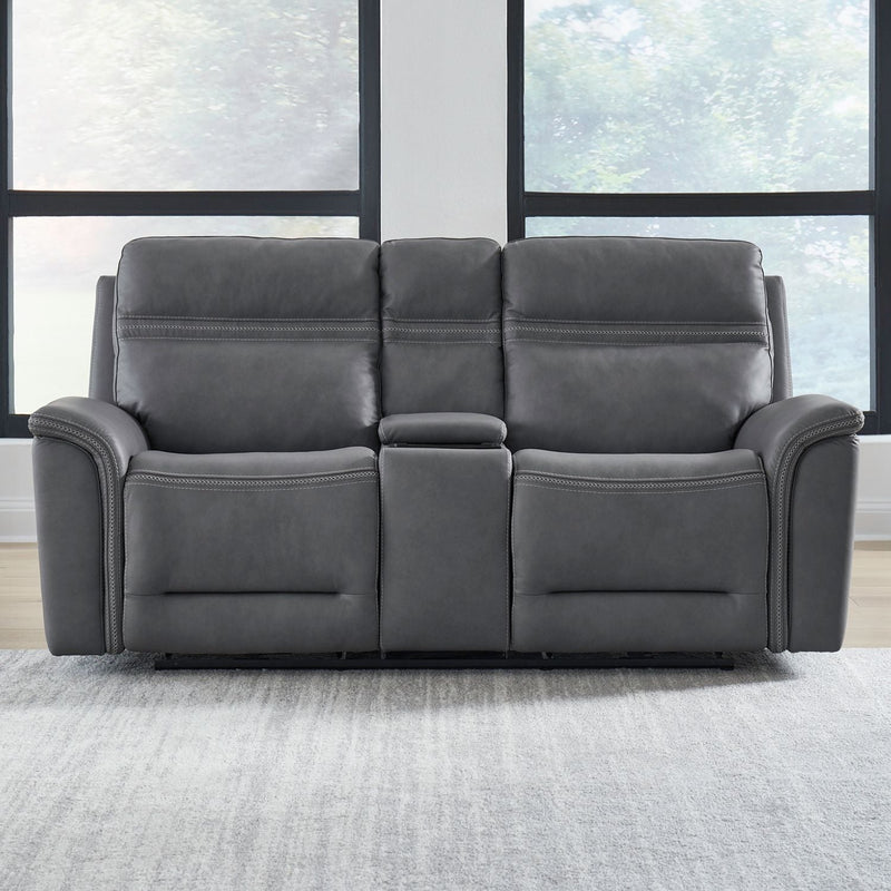 Liberty Cooper Power Reclining Loveseat w/ Console in Blue Gray Leather-Washburn's Home Furnishings