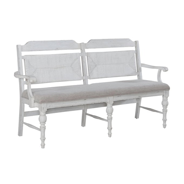 Liberty Furniture River Place Panel Back Bench in Riverstone White & Tobacco-Washburn's Home Furnishings